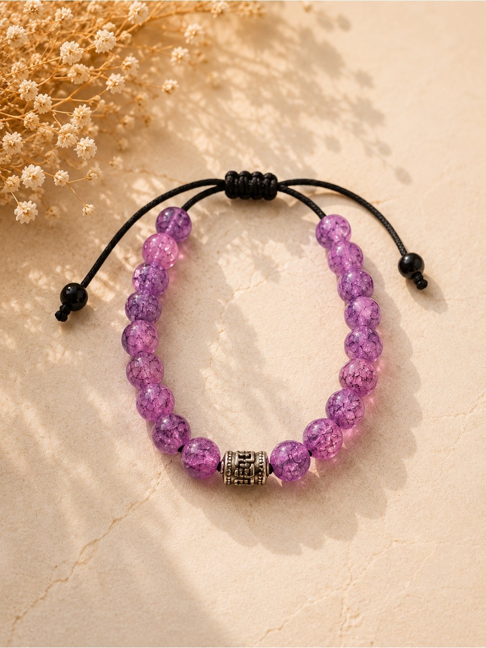 Purple Crystal Bead Adjustable Bracelet